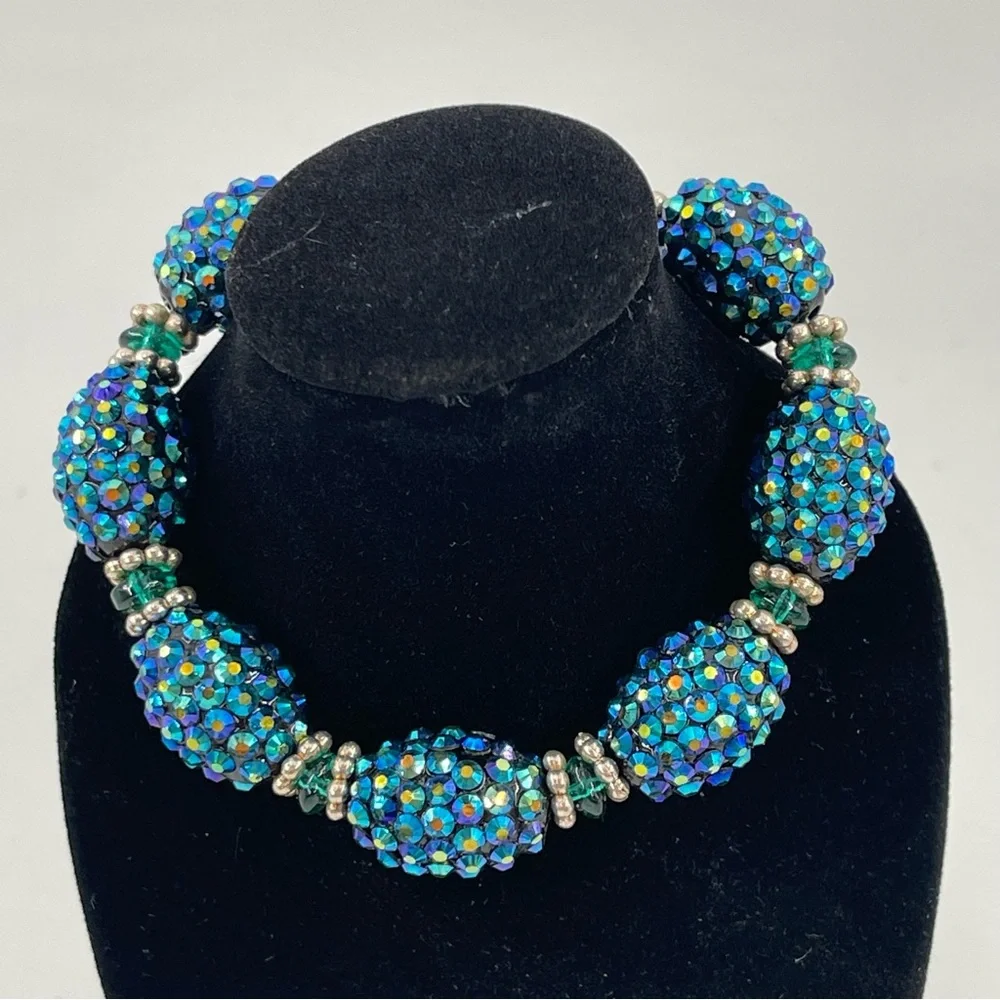 Swarovski Crystals Dk Blue Aurora Borealis Cluster Bracelet